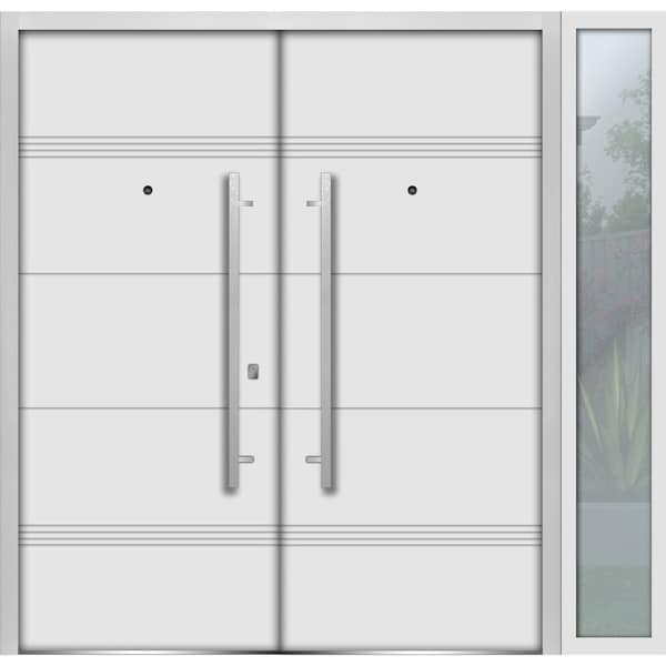 Vdomdoors Steel Double Doors Deux 1705 White Enamel Sidelight Exterior Black Window Stainless Inserts Single DEUX1705DEXD-BEM-RH-W72+16 x H80 - main