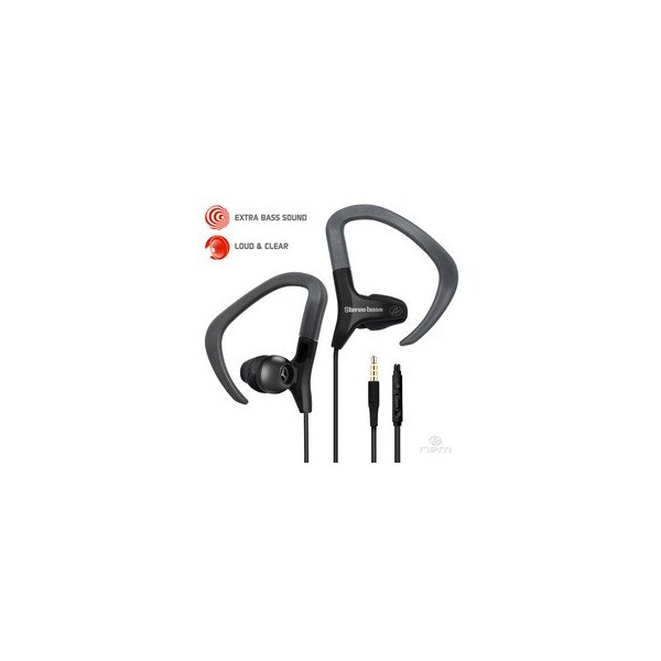 Cable Wholesale Sport Over-Ear Clip Earbuds featuring microphone with play/pause/call controls and slide 5002-213BK - main
