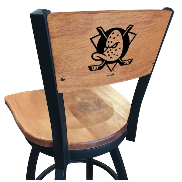 Holland Bar Stool Co 36" Blk Wrinkle Anaheim Ducks Swivel Bar Stool, Laser Engraved Back L03836BWMedMplAAnaDksMedMpl - main