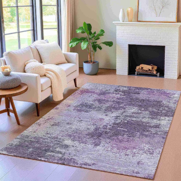 Homeroots 8' X 10' Purple And Ivory Abstract Washable Indoor Outdoor Area Rug 630648 - main