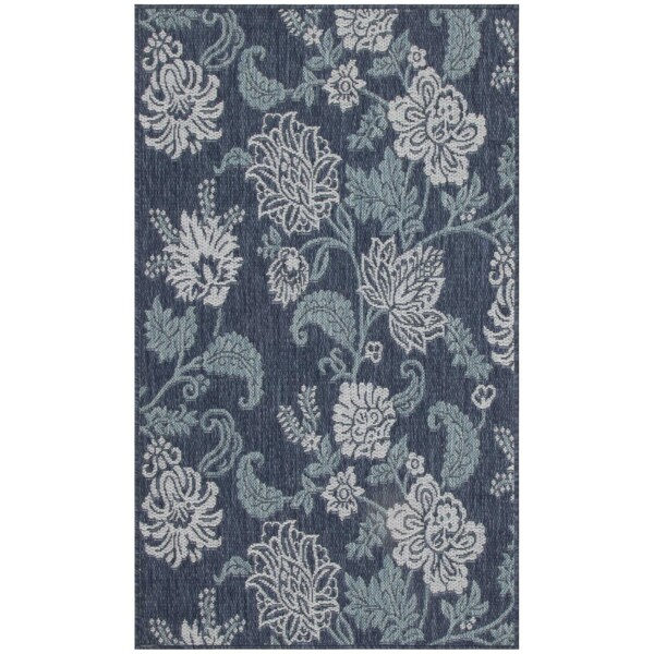 Homeroots 3' X 5' Navy Blue And Ivory Floral Indoor Outdoor Area Rug 554906 - main