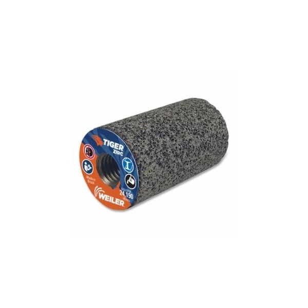 Weiler Tiger Grinding Plug, 1-1/2 in dia x 2-1/2 in Thick x 5/8 in-11 Arbor, 20 Grit, Zirconia, 12PK 804-68320 - main