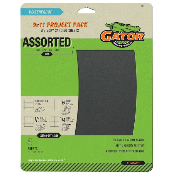Gator Finishing SilicaCut 9 x 11 in. Project Pack Wet/Dry Sanding Sheets, Assorted Grit, 4PK 4475 - main
