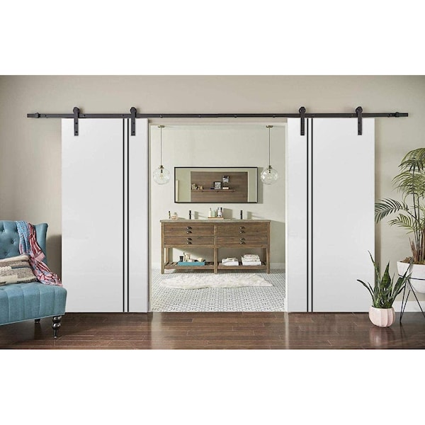 Sartodoors Sturdy Double Barn Door with Hardware, Planum 0016 White Silk and Aluminum Strips, 13FT Rail Hanger PLANUM0016DB-WS-6484 - main