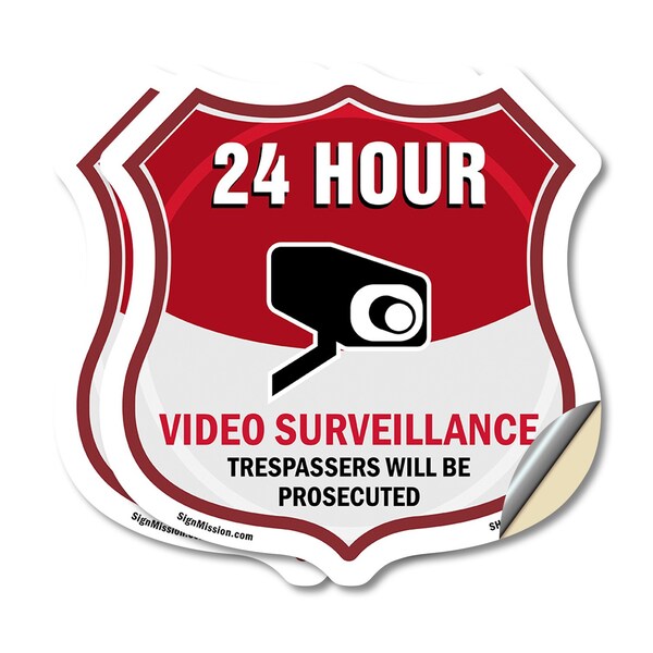 Signmission 24 Hour Surveillance Shield Sign Video S, 4 inch X 4 inch, Vinyl Decal, 2PK SHI-D-2PACK-4-348 - main
