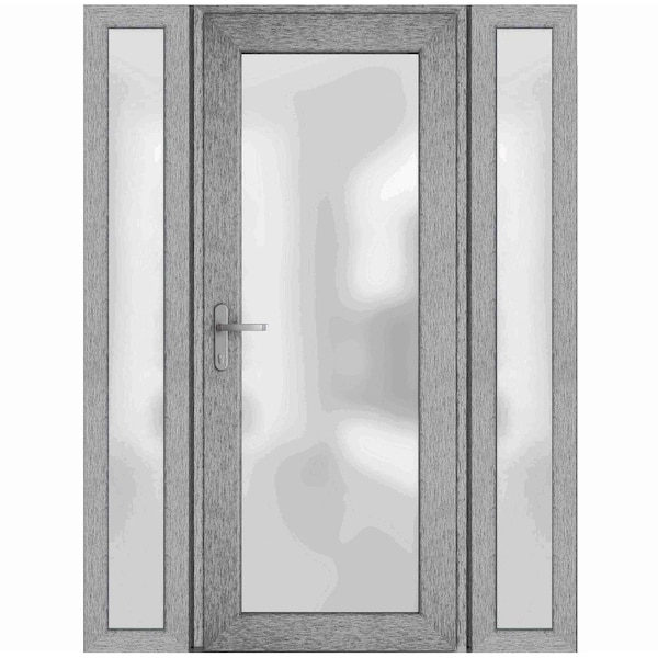 Vdomdoors Front Exterior Prehung FiberGlass Door Frosted Glass / Manux 8102 Grey Ash / 2 Sidelight Exterior W MANUX8102EXD-SS-W14+36+14 x H80-RH - main