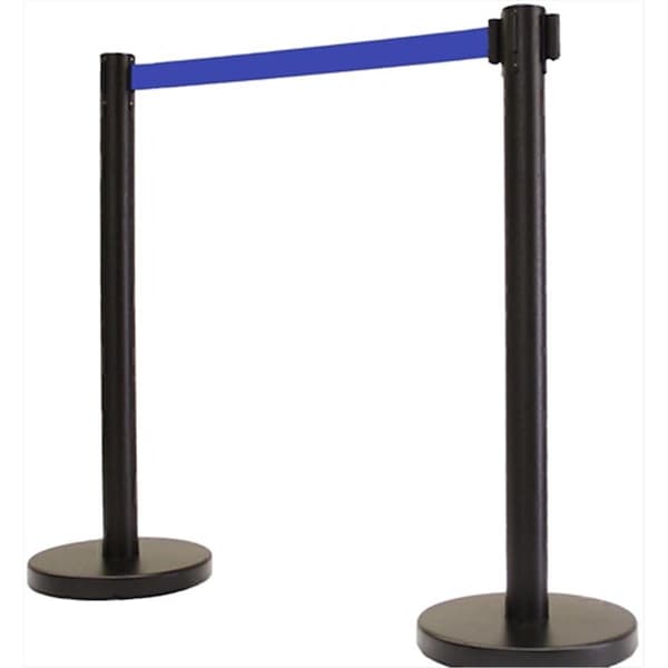 Captain Cold 14 in. Flat Base Black Post & Cover Retractable Belt Stanchion - 6.5 ft. Dark Blue Belt CA2019756 - main