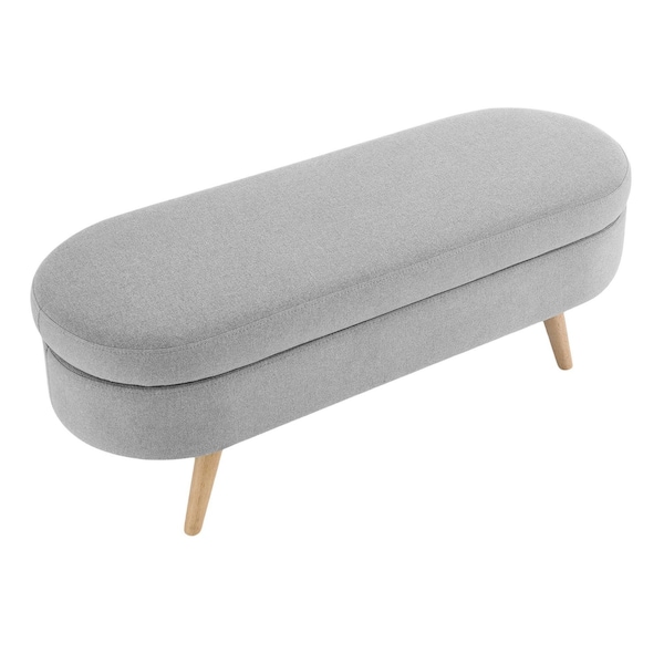 Homeroots 44" Gray and Brown Linen Upholstered Storage Bench with Flip Top 555445 - main