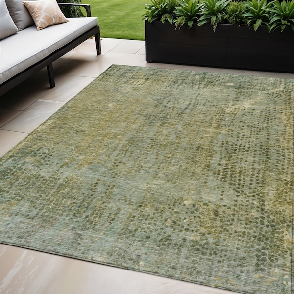 Homeroots 5' X 8' Green And Ivory Abstract Washable Indoor Outdoor Area Rug 631096 - main