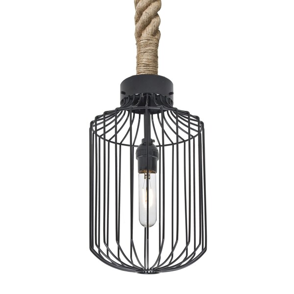 Besa Lighting Sultana Rope Pendant, Cylinder, Black, 1x40W Incandescent 1JT-SULTANA-C-BK - main