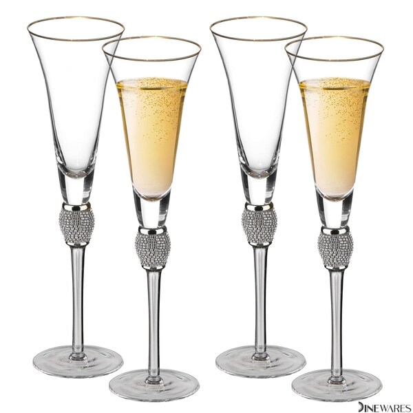 Dinewares 4 Piece Elegant Crystal Set Wedding Champagne Glasses with Diamond Rhinestone Accents and a QI004759.SI.4 - main