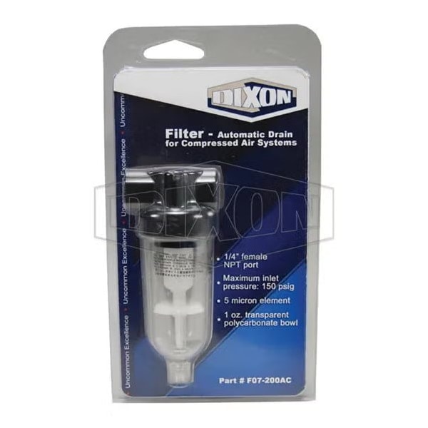 Dixon Compact Design Carded Miniature Compressed Air Filter with Automatic Drain, 1/4 in Port, 24 SCFM, 5 F07-200AC - main