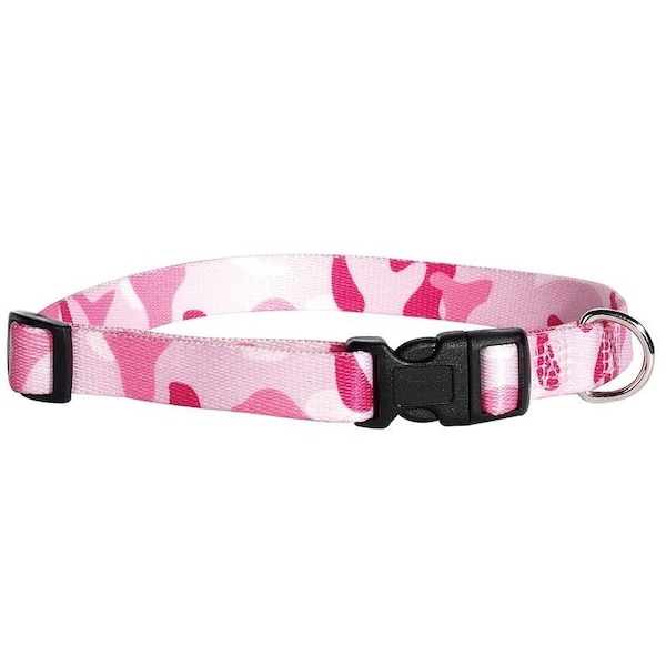Casual Canine Dog Collar, D-Ring Link, 18 to 26 in L Collar, 1 in W Collar, Nylon, Pink Camo ZA6741 18 75 - main