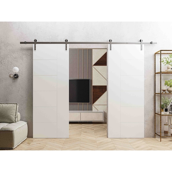 Vdomdoors Modern Double Barn Door 36" x 84" inches / Mela 0716 Painted White / 13FT Silver Rail Track Set / S MELA0716DB-S-BEM-3684 - main