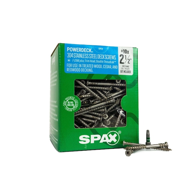 Spax #10 x 2-1/2 in Exterior Stainless Steel Wood Deck Screws Powerdeck Trim Head T-Star Plus 5 LB, 415PK 45705008401007 - main