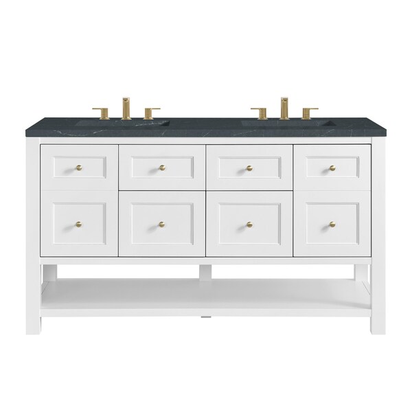 James Martin Vanities Breckenridge 60 in. Double Vanity, Bright White, w/ 3 CM Charcoal Soapstone Quartz Top 330-V60D-BW-3CSP - main