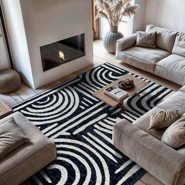 World Rug Gallery Contemporary Lines Area Rug 7 ft 10 in x 10 ft Black WR97BLACK8X10 - main