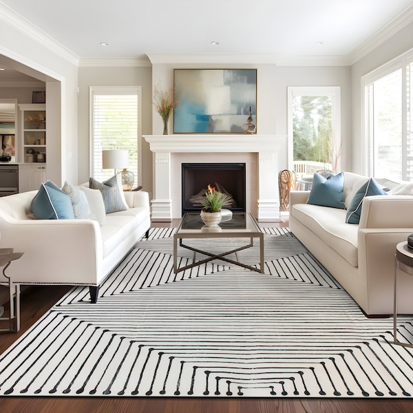 World Rug Gallery Bohemian Stripes Washable Non Slip Area Rug 9 ft x 12 ft Ivory WR73IVORY9X12 - main