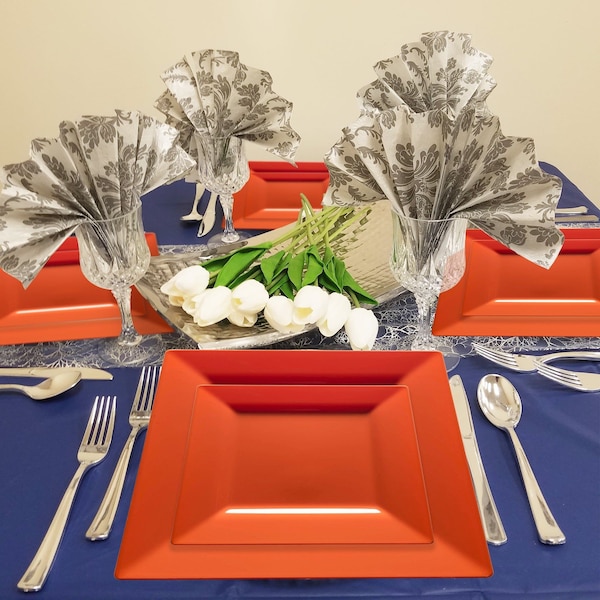 Smarty Had A Party Burnt Orange Square Plastic Plates Dinnerware Value Set (120 Dinner Plates+120 Salad Plates), 240PK 9909VP-CASE - main