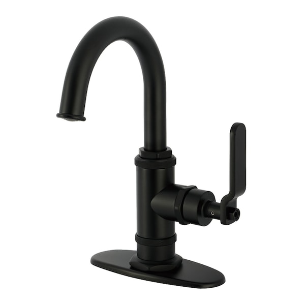 Kingston Brass One-Handle Single-Hole Bathroom Faucet with Deck Plate and Push Pop-Up Drain, Matte Black KSD2210KL - main