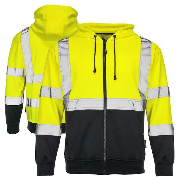 Dome75 Full-zip Hoodie, ANSI/ISEA 107-2020 Class 3, Polyester, HiVis Yellow/Black Bottom, LG DHZ1632 - main