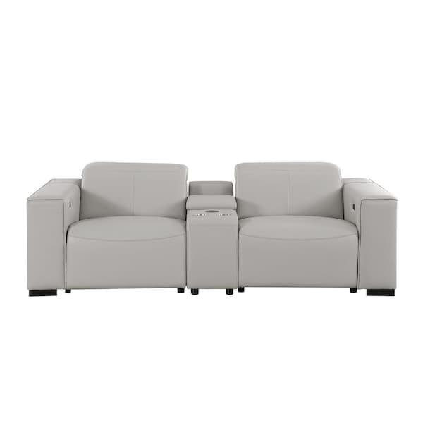 Homeroots 93in Light Gray and Brown Leather Power Reclining Loveseat With Storage 720542 - main