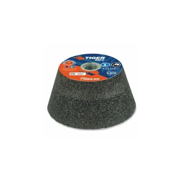 Weiler Tiger Flaring Cup Wheel, 4 in/3 in dia x 2 in Thick x 5/8 in-11 Arbor, 3/4 in Rim, 16 Grit, ZTA, 5PK 804-68352 - main