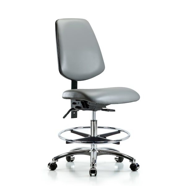 Blue Ridge Ergonomics Vinyl Chair Chrome, Med Bench, Med Back, Foot Ring, Casters, Sterling BR-VMBCH-MB-CR-T0-A0-CF-CC-8840 - main