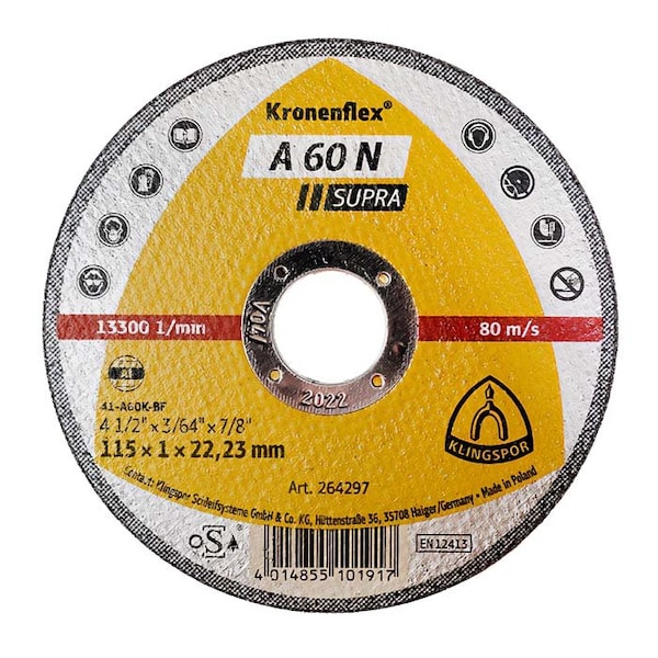 Klingspor Cut-off Wheel A 60 N, 5" x 0.045" x 7/8", 25PK A60N1251.022F - main