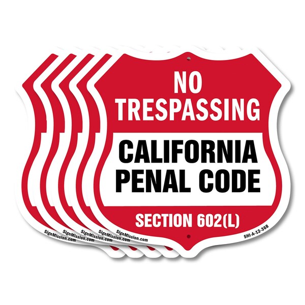 Signmission California No Trespassing Shield Sign Ca, 12 inch X 12 inch, Aluminum Metal Sign, 5PK SHI-A-5Pack-12-368 - main