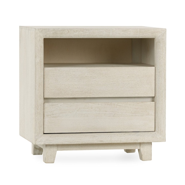 Homeroots 27" Distressed Sand Two Drawer Solid Wood Nightstand 549967 - main