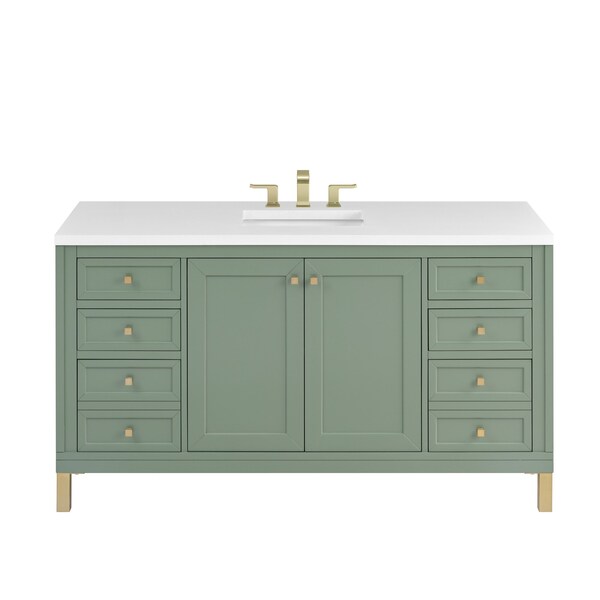 James Martin Vanities Chicago 60 in. Single Vanity, Smokey Celadon, w/ 3 CM White Zeus Silestone Top 503-V60S-SC-3WZ - main