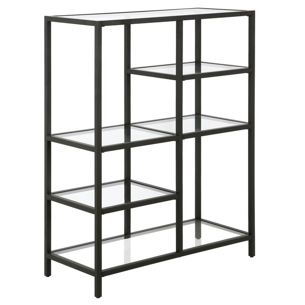 Homeroots 42" Black Metal and Glass Five Tier Geometric Bookcase 527571 - main