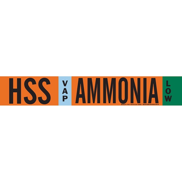 Brady HSS VAP AMMONIA LOW Pipe Marker, 2.25in H x 14in W, Fits Pipes 2.5in Dia. Thru 7.875in Dia. 145841 - main