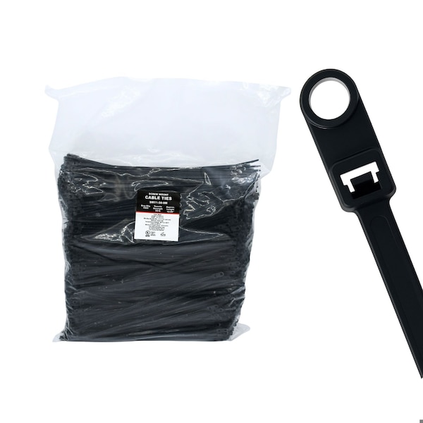 Cable Ties Unlimited Screw Mount Cable Tie, 11 in L, 50 lb Strength, 3.2 in Max Bundle Dia, Nylon, UV-Res, Black, 1000PK SM11-50-0M - main