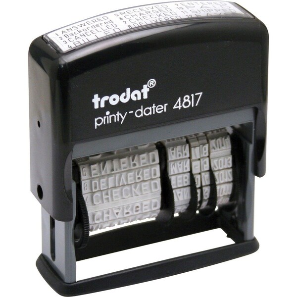 U.S. Stamp & Sign Trodat Self-inking Message/Date Stamp, 12 Phrases, 3/8" x 2", Black E4817 - main