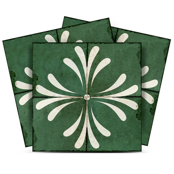 Homeroots 8" x 8" Green And Gray Vinyl Arabesque Peel And Stick Removable Tiles 569328 - main