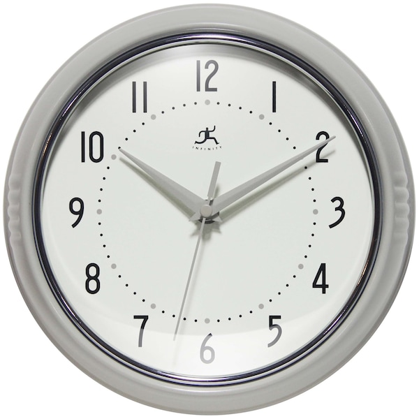 Infinity Instruments Retro Round Metal Wall Clock, Stone Grey, 9.5 in 10940ST - main