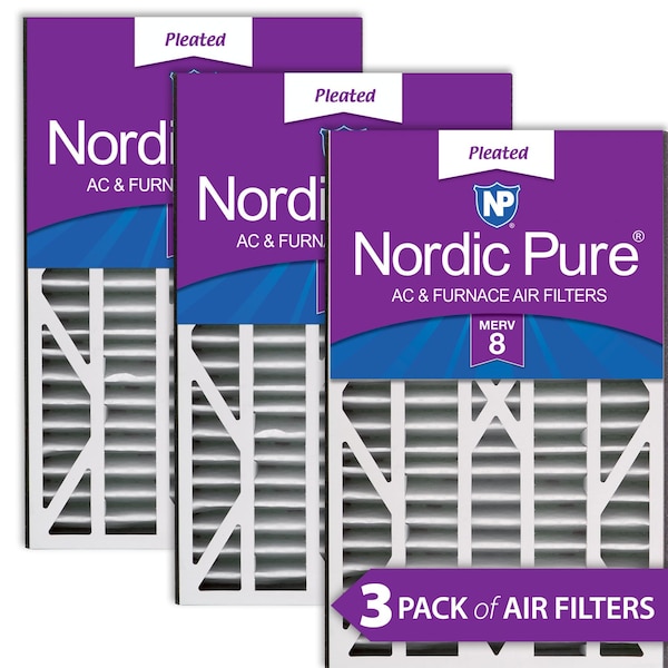 Nordic Pure 16x25x3 Pleated Air Filter, High Capacity, Electrostatically Charged Synthetic Media, MERV 8, 3 PK 16x25x3ABM8-3 - main