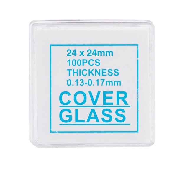 Amscope 100pc Pre-Cleaned 24mm x 24mm Square Microscope Glass Cover Slides Coverslips CS-S24-100 - main
