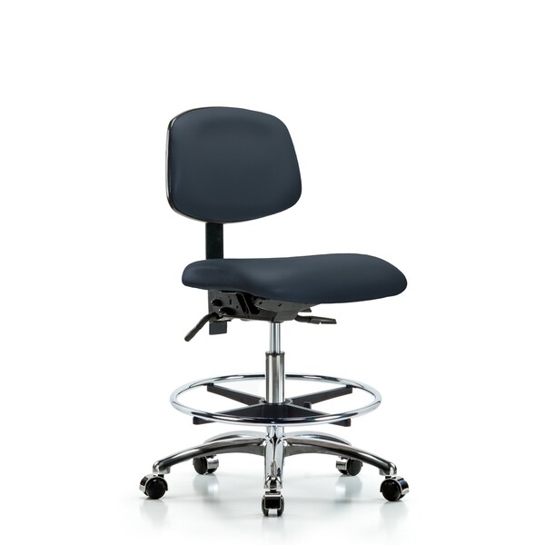 Blue Ridge Ergonomics Chair, Vinyl, Med Bench, Chr CF Casters, Nav, No Arms, 22" to 29" Height, Imperial Blue BR-VMBCH-CR-T0-A0-CF-CC-8582 - main