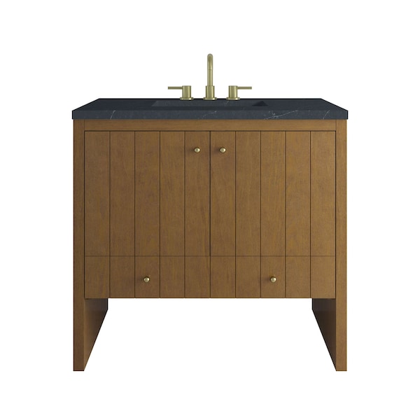 James Martin Vanities Hudson 36" Single Vanity, Honey Oak w/ 3 CM Charcoal Soapstone Silestone Top 435-V36-HNO-3CSP - main