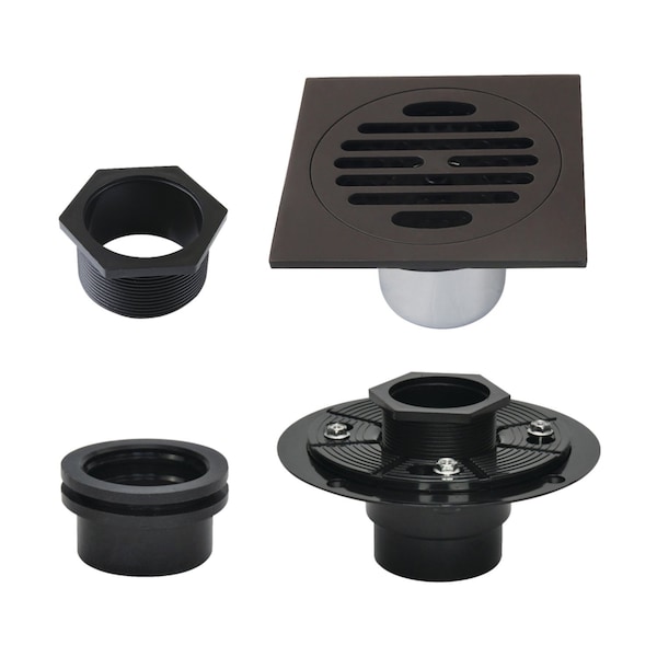 Kingston Brass 4" Brass Square Grid Shower Drain with Hair Strainer and Base Flange, Oil Rubbed Bronze BSFK4262ORB - main