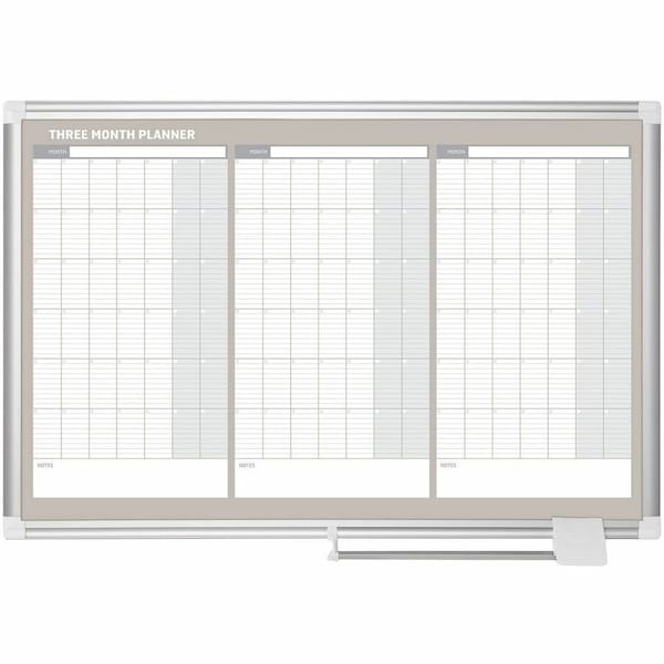 Mastervision Magnetic 3-Month Dry Erase Planner, Wall Mount, Sliding Tray, 24" x 36", Aluminum Frame GA03204830 - main