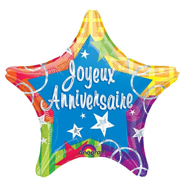 Loonballoon Anniversary Balloons, 19 inch JOYEUX ANNIVERSAIRE FRENCH 2 pcs LOON-LAB-15526-02-A-U - main
