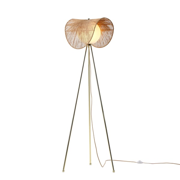 Vidalite Sovev Tripod Floor Lamp with Rattan and Opal Glass Shade, Brushed Brass Stand, 62.8 in. Height CE1009207 - main