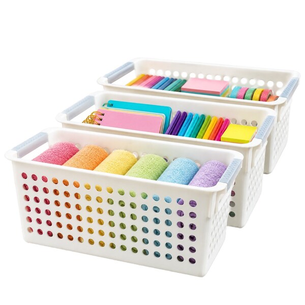 Basicwise Storage Totes, White, Plastic, 3 PK QI003238.3 - main