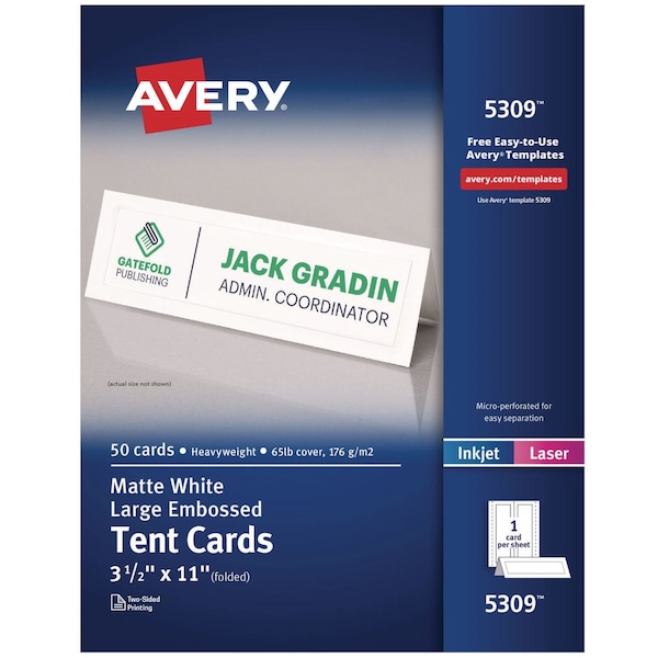 Avery Dennison 3.5 x 11" White Tent Card, Pk50 5309 - main