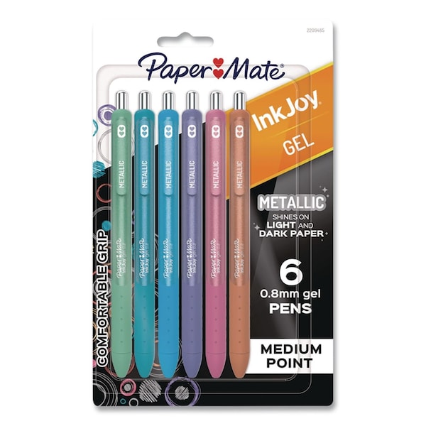 Paper Mate InkJoy Gel Metallic Gel Pen, Retractable, Medium 0.8 mm, Assorted Ink and Barrel Colors, 6PK 2209485 - main