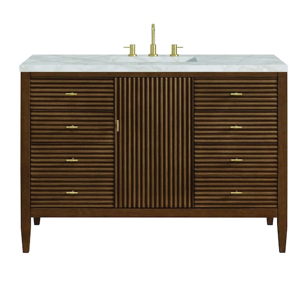 James Martin Vanities Myrrin 48'' Vanity, Mid Century Walnut w/ Victorian Sil Silestone Top w/FreePower Wireless Charger 485-V48-WLT-FVSL - main